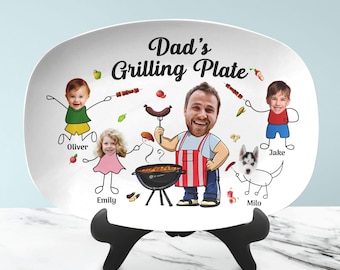 Personalized Father's Day Platter Gift For Dad, Funny Grilling Platter Papa Gifts, Custom Platter With Photo And Kids Name, Dad Platter Gift