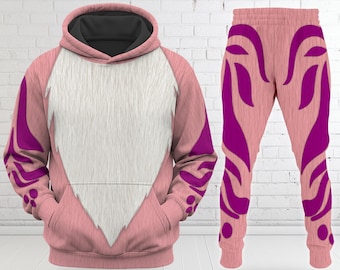 Pink Cat Girl All Over Printed Hoodie, Pink Cat Halloween Costume Shirt, Cat Cosplay Sweatshirt And Sweatpants