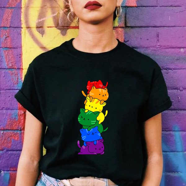 Cat Stack Rainbow LGBT Pride Shirt, LGBTQ Gift, Pride Month Shirt, Animal Pet Lover Unisex Tee, Funny LGBT Cat Shirt, Gay Pride Shirt