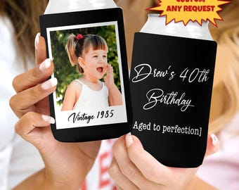 Personalized Retro Photo Birthday Can Coolers, Custom Birthday Year With Photo Can Coolers Text, Custom Birthday Party Favor, Can Coolers