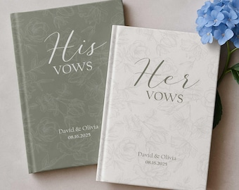 Personalized Toile De Jouy Vow Books For Wedding, Customizable Unique His And Her Vow Books, Custom Wedding Romantic Ceremony Journal Gift