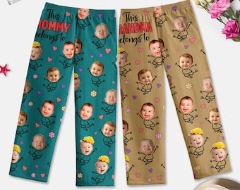 Personalized Photo This Nana Belongs To Pajamas Pants, Custom Photo Pajama Pants For Mama Grandma, Flower Pattern Pajamas Pants