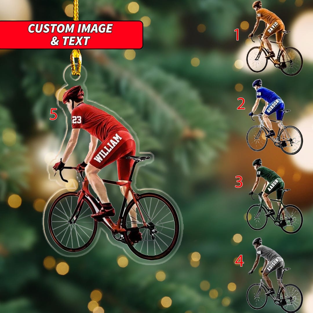 Personalized Mountain Biking Christmas Ornament, Custom Image and Text