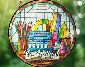 Personalized Science Lab Teacher Stained Glass Suncatcher, Science Teacher Window Hanging, Custom Window Art For Teacher Appreciation