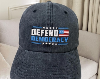 Trendy Defend Democracy Embroidered Hat, Anti Trump Embroidered Cap, Pro Democracy Gift Hat, Resist Hat, Anti Republican Embroidered  Cap