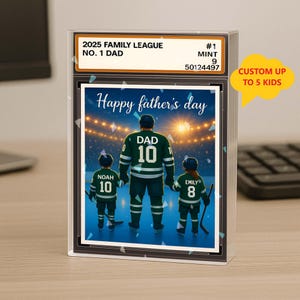 Plaque personnalisée de bloc acrylique de carte de collection de papa de hockey n°1, cadeau de fête des pères pour le joueur de hockey, cadeau d'amant de hockey, bloc de mari