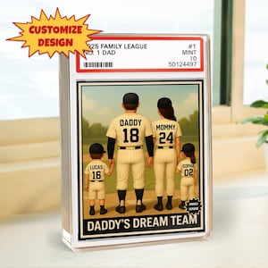 Style de carte à collectionner de l'équipe de rêve de papa de baseball, plaque personnalisée en bloc acrylique pour papa n° 1, cadeau de famille baseball, cadeau sport fête des pères pour papa