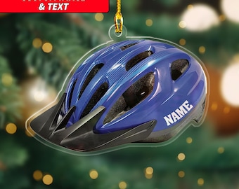 Personalized Bicycle Helmet 2D Printed Ornament, Custom Image And Text Cyclist Ornament, Cycling Xmas Ornament, Bicycle Lovers Ornament