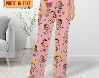 Personalized Photo This Nana Belongs To Pajamas Pants, Custom Photo Pajama Pants For Mama Grandma, Flower Pattern Pajamas Pants