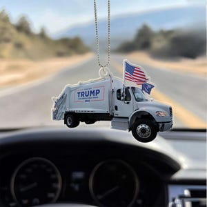 Trump Make America Great Again 2024 Garbage Truck Ornament, Donald Trump Boards A Garbage Truck Car Ornament, Trump Truck Keychain