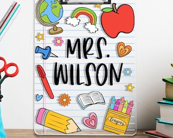 Personalized Teacher Acrylic Clipboard Gifts, Custom Teacher Name Clipboard, Clipboard With Teacher Elements, Back To School Teacher Gift
