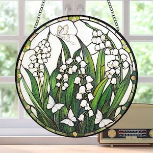 Lily of Valley Flower Stained Glass Suncatcher, Floral Window Hanging Decor, Flower Lover, Gift for Mom, Lily of Valley Suncatcher