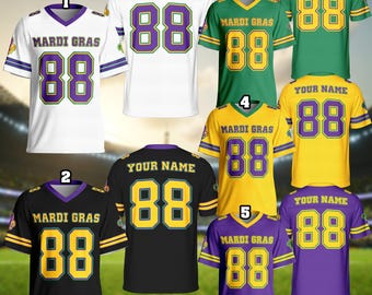 Personalized Mardi Gras Kids Adult Football Jersey, Custom Mardi
