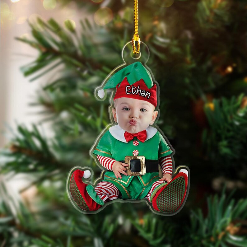 Custom Baby Photo Cartoon With Name for Christmas Ornament