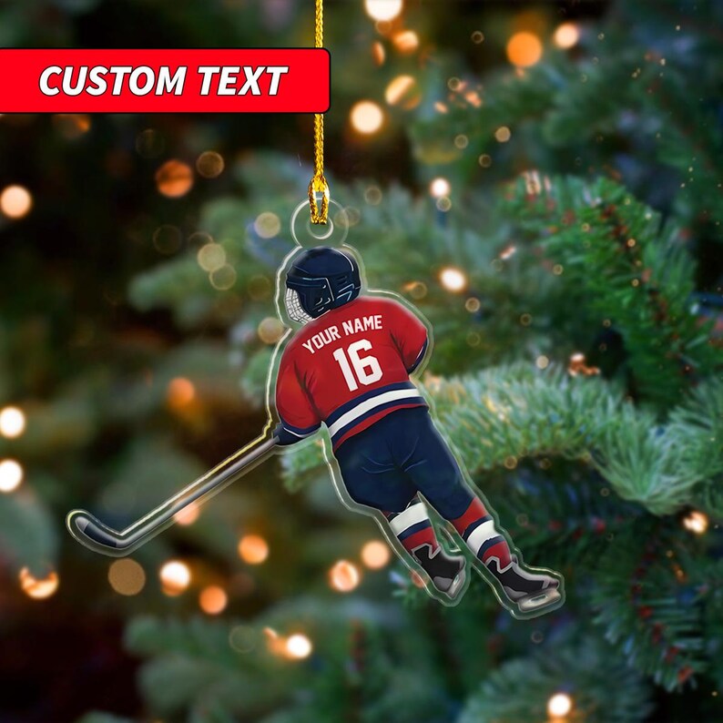Personalized Ice Hockey Player Ornament, Custom Name Hockey Ornament
