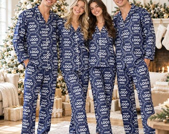 Custom Logo Company Pajamas Set, Personalized Logo Business Pajamas Set, Personalized Pajamas 2025, Pajamas With Picture