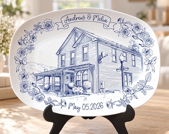 Custom House Portrait Plate, Personalized Home Photo Platter, Custom Housewarming Gift, New Home Keepsake, Realtor Gift, Home Decor Plate