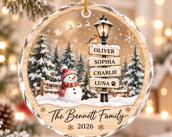 Custom Family Names Christmas Ornament, Custom Name Christmas Ornament Gift, Family of 3 4 with Pets Ornament, Holiday Keepsake
