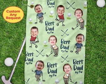 Custom Photo Portrait Kid Face Best Dad By Par Golf Towels, Father's Day Gift, Golf Lovers Gift, Personalized Golf Towels With Photo For Dad