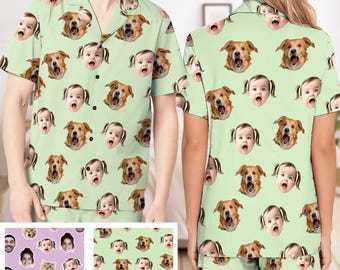 Custom Photo Short Sleeve Pajama Set Gift, Personalized Face Photo Short Pajamas Set, Cozy Pajama With Face, Funny Photo Birthday Pjs Gift
