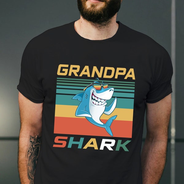 Grandpa Shark Retro T Shirt, Grandpa Shark Funny Tee, Fathers Day Gift For Grandpa, Granddad Shark Shirts, Grandpa Birthday Gift