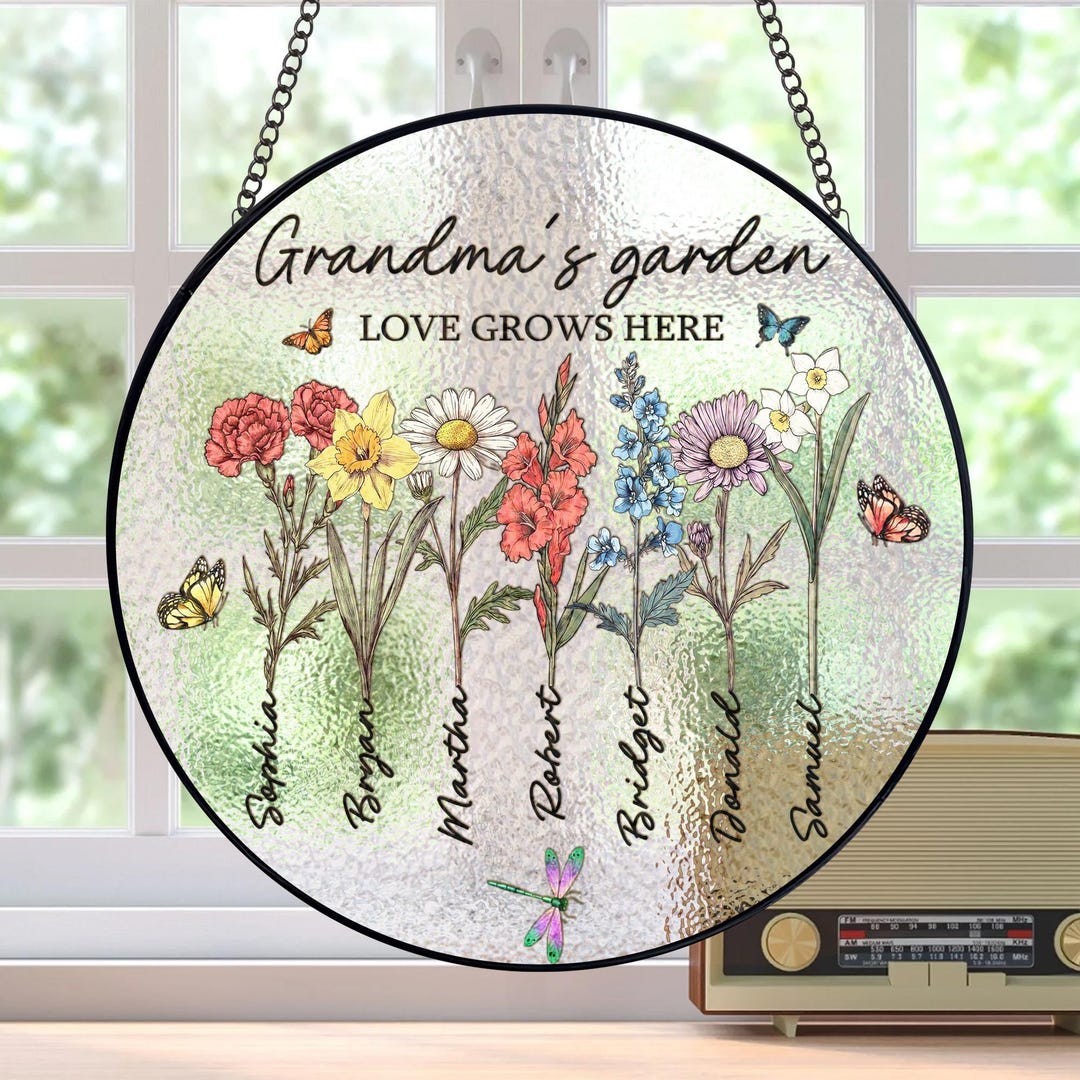 Personalized Grandmas Garden Stained Glass, Custom Grandma Love Grows ...