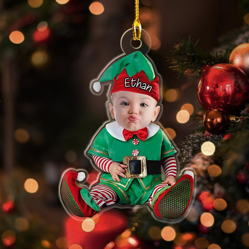 Custom Baby Photo Cartoon With Name for Christmas Ornament