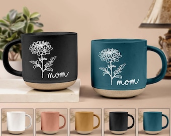 Custom Mom Birth Flower Coffee  Engraved Mug, Personalized Mug for Mom, Christmas Family Gift, Gift for Mother's Day, Engraved Cup Gift