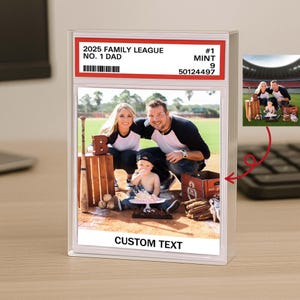 Style de carte à collectionner papa baseball personnalisé, bloc acrylique photo de famille baseball personnalisé, cadeau fête des pères, plaque de l'équipe de rêve de papa