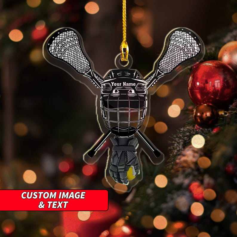 Personalized Lacrosse Helmet and Stick Custom Shape Ornament, Custom