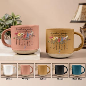 Custom Grandmas Garden Engrave Pottery Mug, Birth Month Flowers Coffee Mug With Kids Name, Gift for Nana Mama Mom, Mothers Day Gift