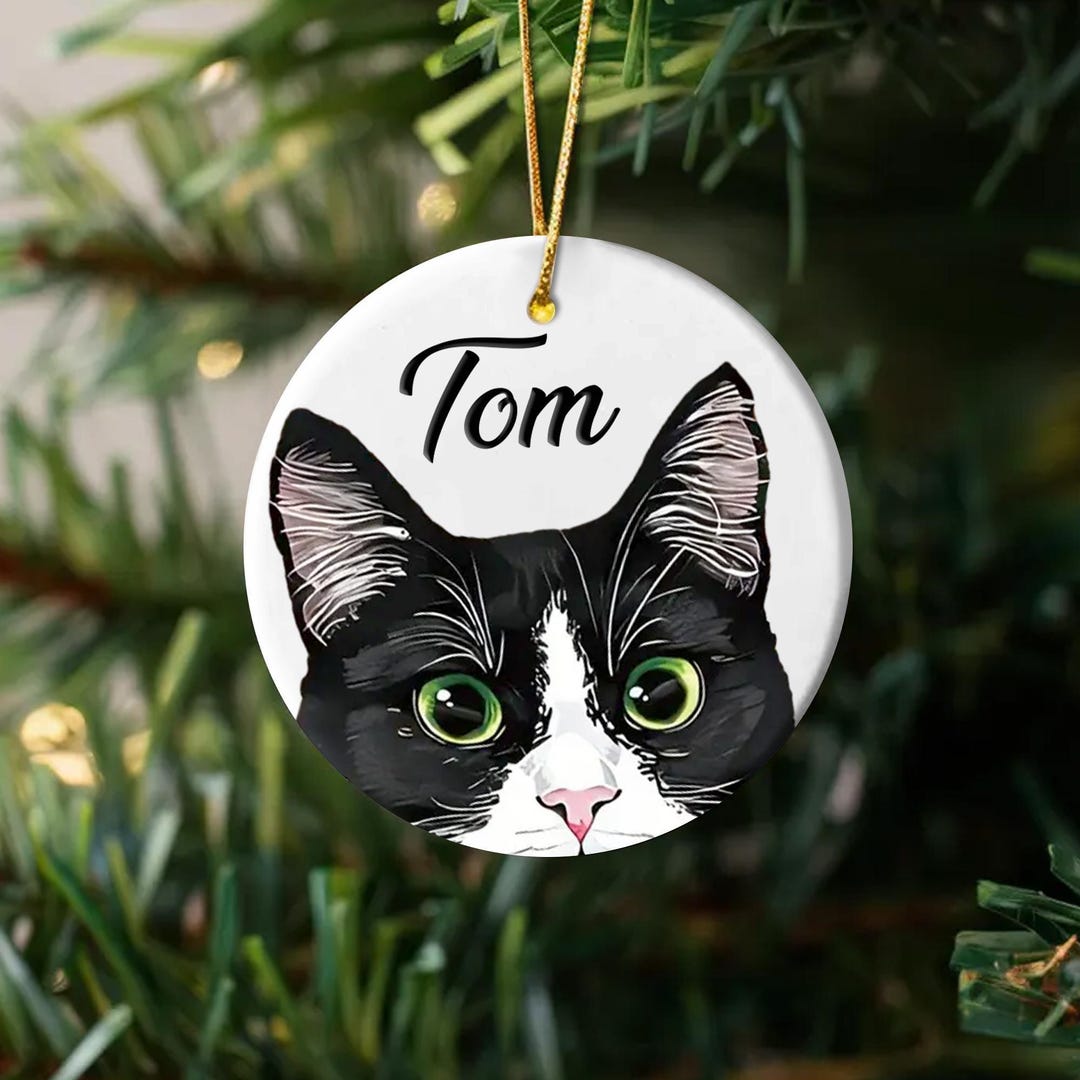 Personalized Black and White Tuxedo Cat Ornament, Custom Pet Portrait ...
