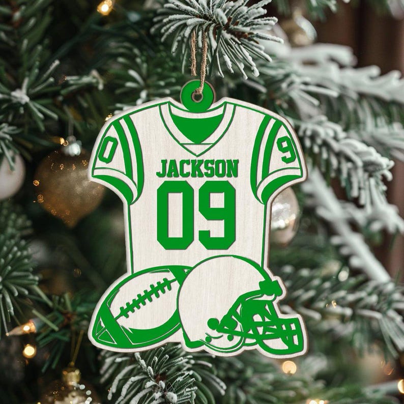 Personalized Football Player Layered Wood Ornament, Custom Football