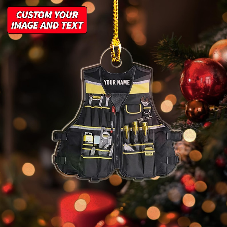 Personalized Electrician Vest Christmas Ornament, Custom Electrician
