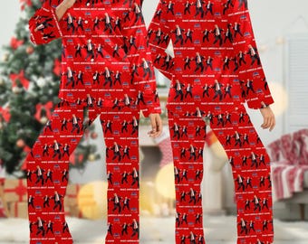 Ensemble de pyjama unisexe danse Trump, vêtements de nuit familiaux Trump, vêtements de vacances confortables Trump Make America Great Again, chemise de pyjama Trump President