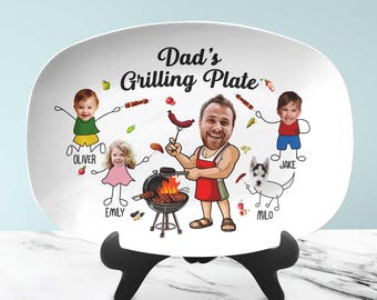 Personalized Father's Day Platter Gift For Dad, Custom Platter With Photo And Kids Name, Funny Grilling Platter Papa Gifts, Dad Platter Gift