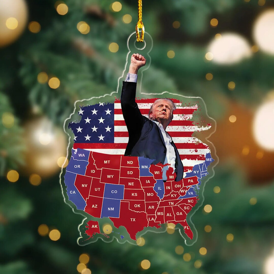 Trump 2024 Election Map Results Map Ornament, Trump Fight Christmas