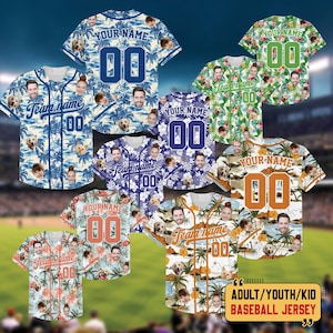 Personalized Hawaiian Pattern Baseball Jersey With Face, Custom Funny Face Baseball Jersey, Bachelor Party Shirt, Trendy Summer Beach Shirt