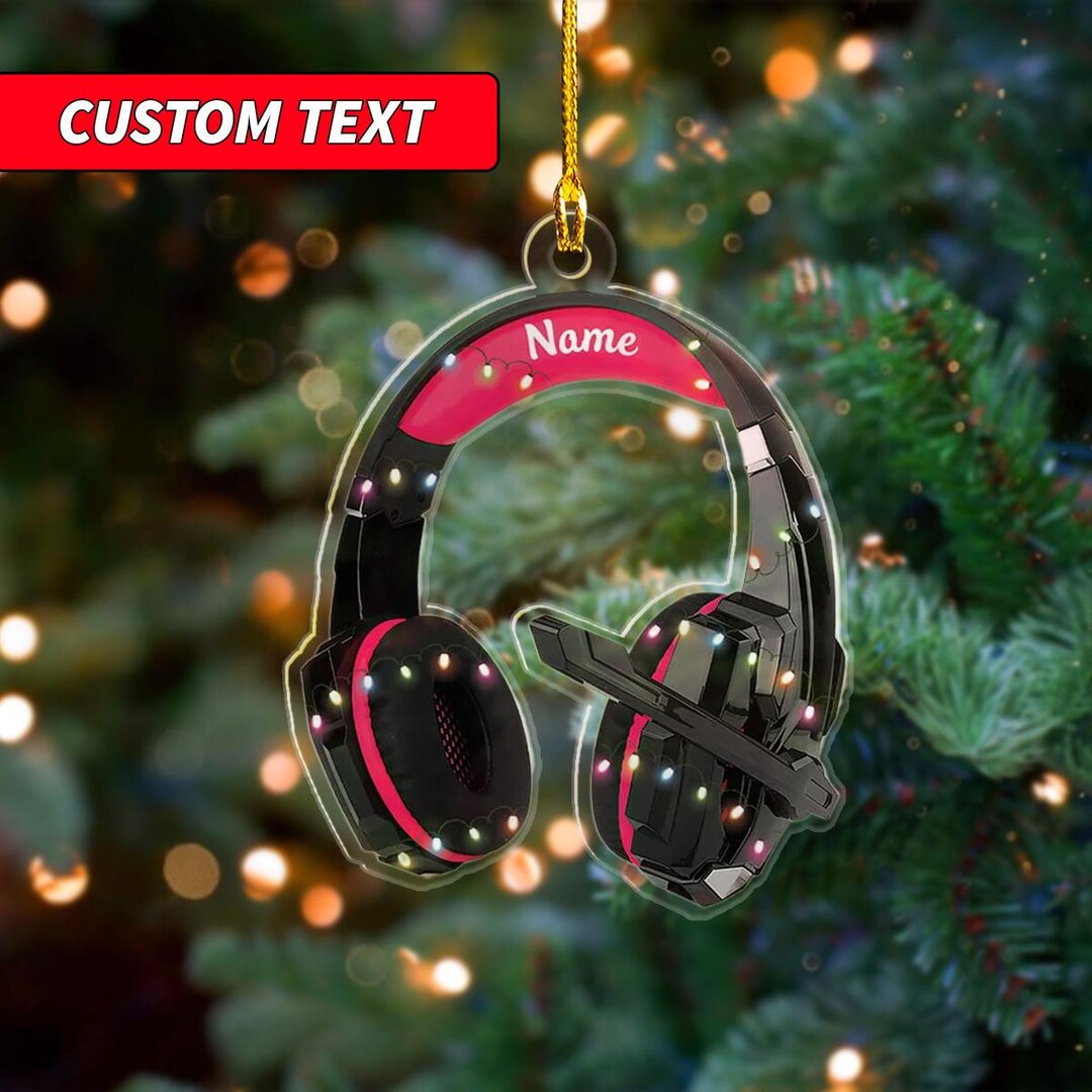 Custom Name Head Phones Christmas Light Shape Flat Ornament, Gaming