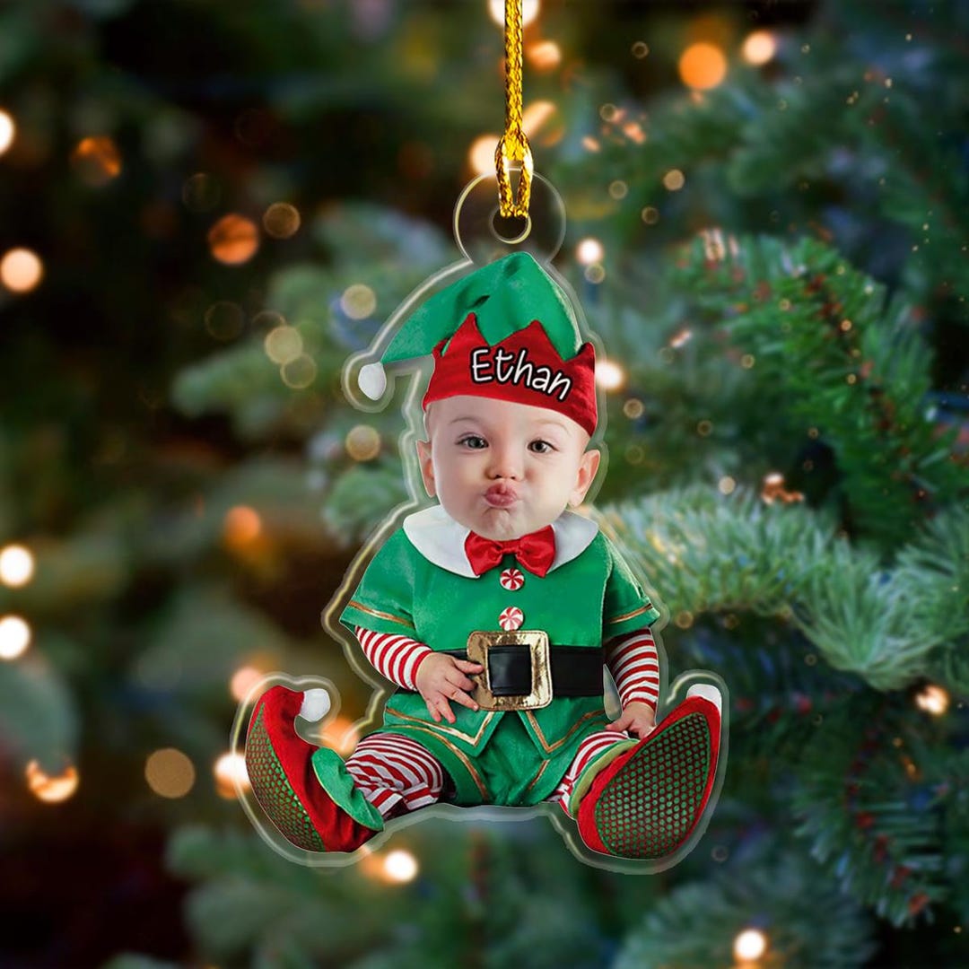 Custom Baby Photo Cartoon With Name for Christmas Ornament