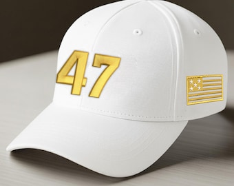 Charlie Kirk Embroidered 47 Hat, Charlie Kirk Gold USA Flag Hat, Charlie Kirk Support Baseball Cap, Trump 47 Cap, Republican Cap