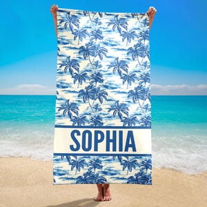Personalized Tropical Pattern Beach Towels, Custom Beach Towel With Name, Custom Pool Towels, Birthday Vacation Beach Towel Gift, Trip Towel