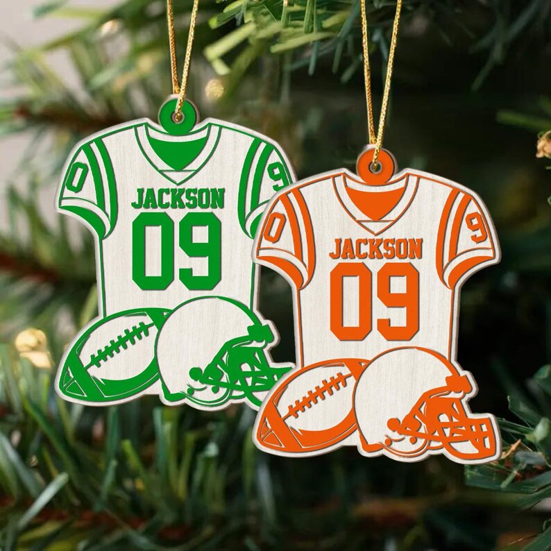 Personalized Football Player Layered Wood Ornament, Custom Football