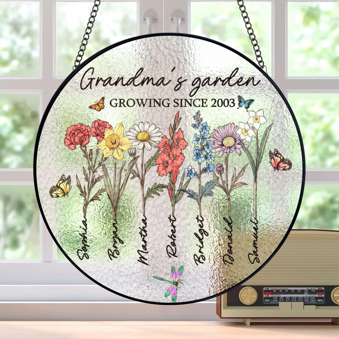 Personalized Grandmas Garden Stained Glass, Custom Grandma Love Grows ...