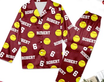 Personalized Softball Pajamas With Name, Custom Sport Pajamas for Family, Team Gift For Softball Players, Baseball Custom Pajama