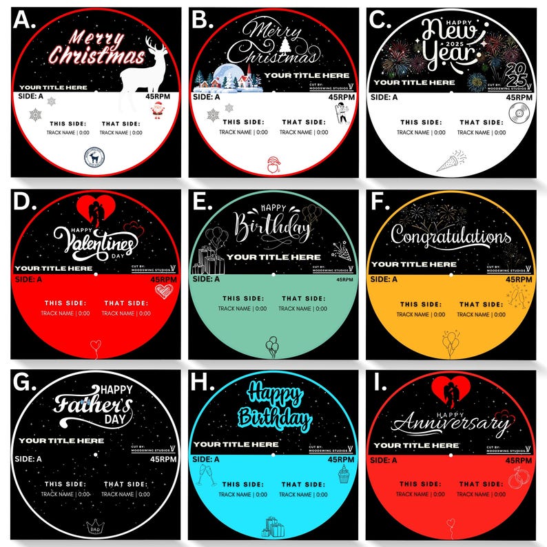 Custom Vinyl Record – Personalised Audio Record, Gift Template A - I