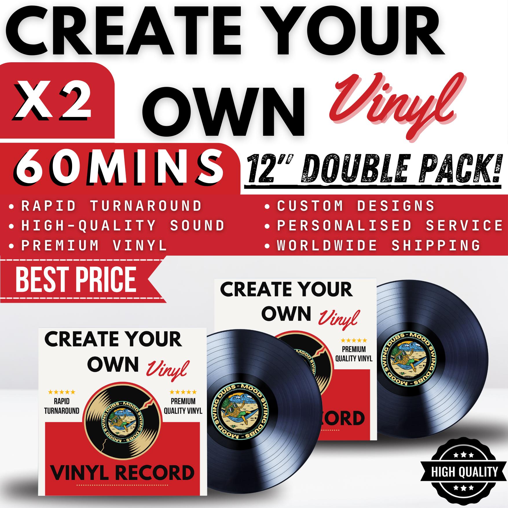 Custom Vinyl Record: 12" Double Pack, 60 Minute Audio