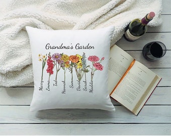 Grandma Mother's Day, Family Pillow, Family Birthflower, Personalized Gift, Decorative Pillow, Birth Month Flower, Grandmas Garden, Grandma