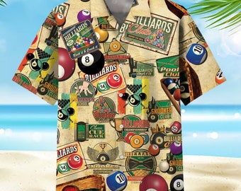 Billiard Vintage Trendy Hawaiian Shirt, Billiard Team Hawaiian Shit For Men, Gift For Billiard Player, Beach Shirt Button Down, Sport Shirt