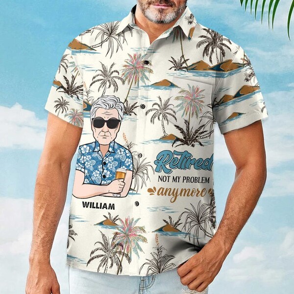 Chemise hawaïenne personnalisée à la retraite, ce n’est plus mon problème, tenue avec des visages, chemise Aloha tropicale personnalisée, chemise hawaïenne à la retraite personnalisée